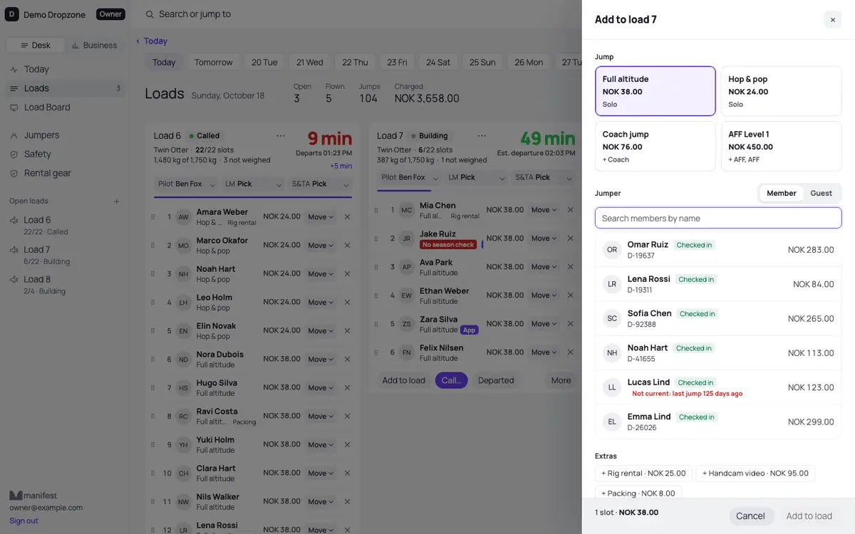 The Add to load panel in Manifest Desk