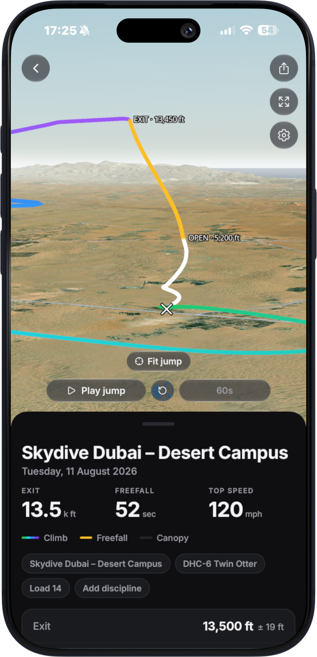 A jump replayed in 3D over real terrain